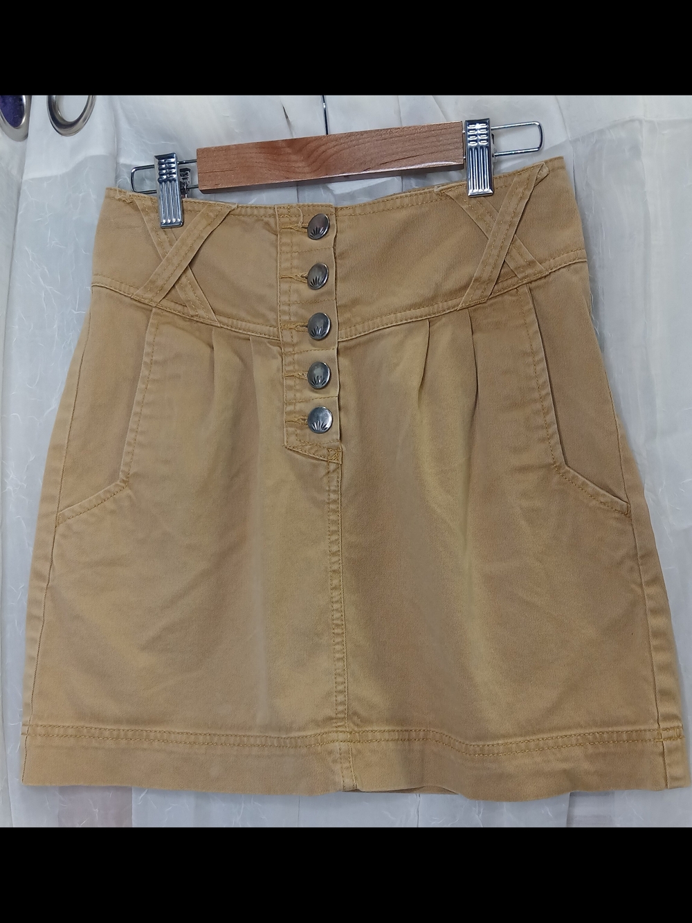 High-Waist Button Front Mini Skirt in Camel